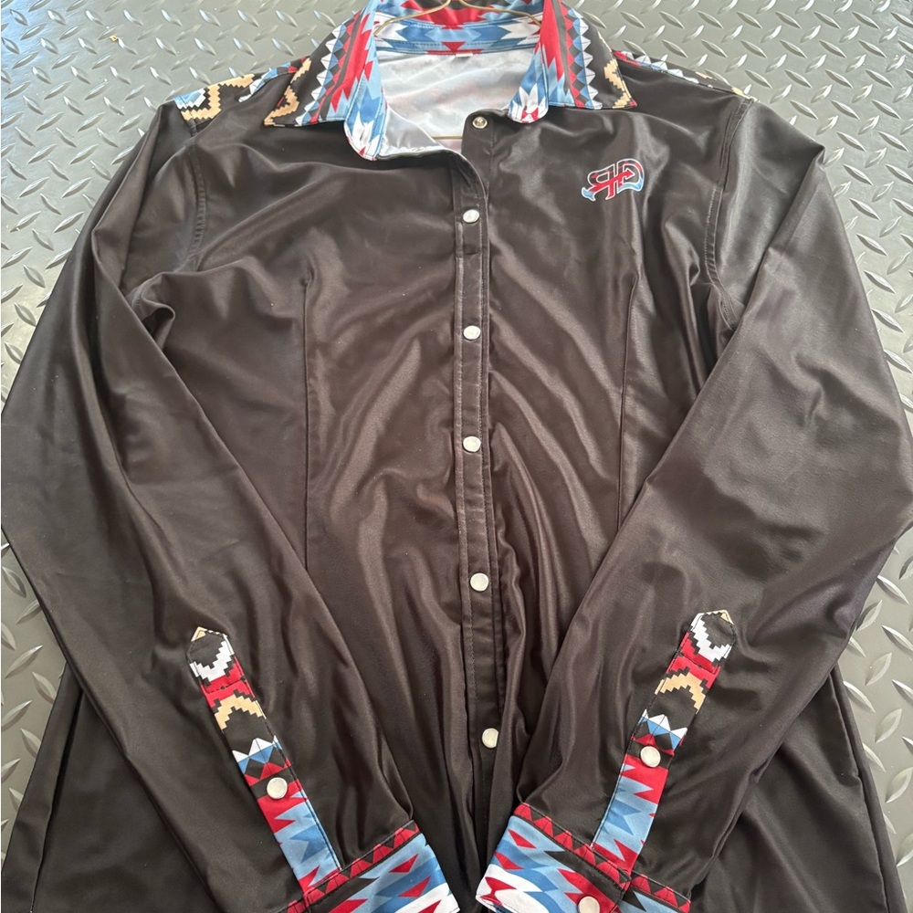 Black Button Down Shirt with Multicolor Accents